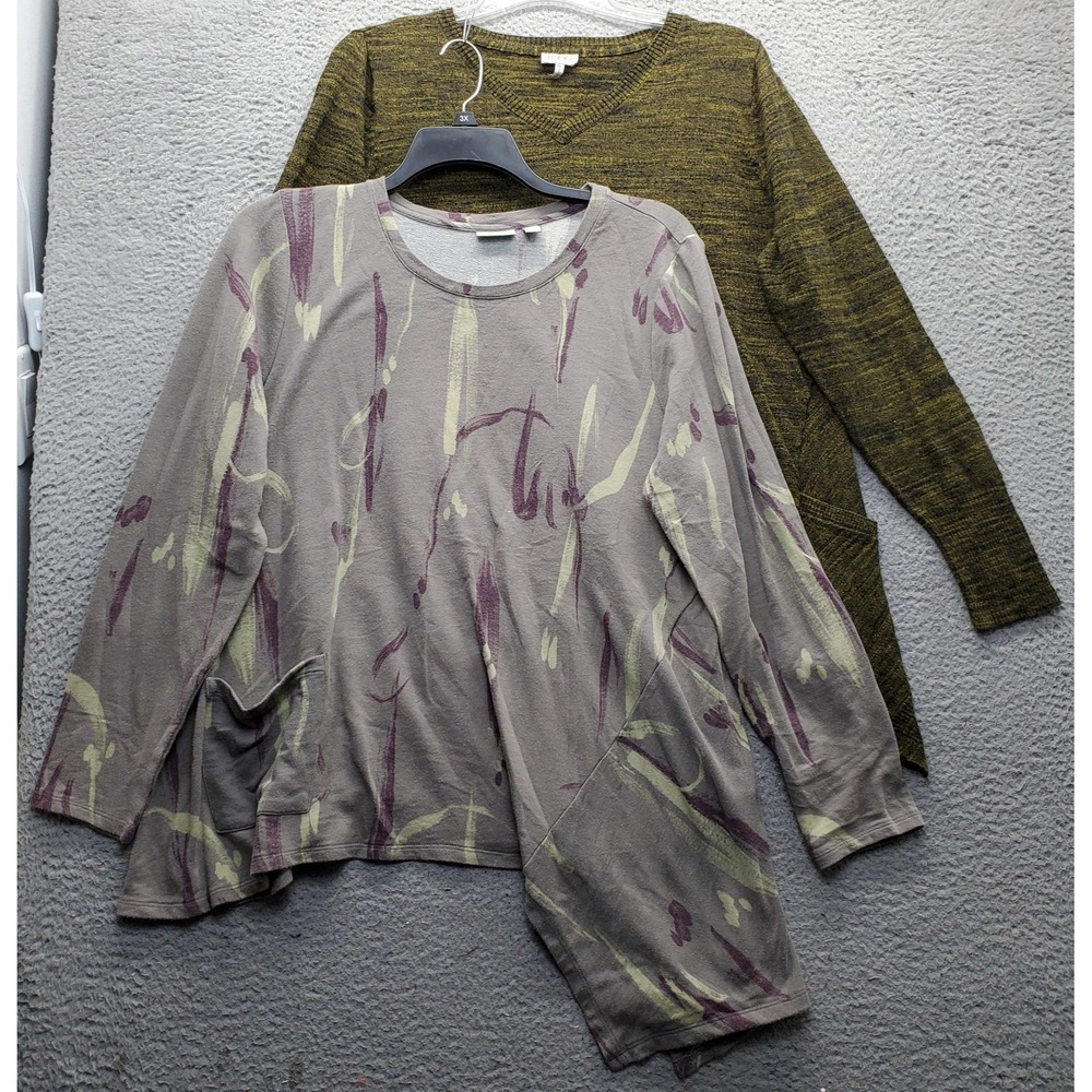 Lot Of 2 LOGO by Lori Goldstein French Terry Top Women XL Multi Asymmetrical Hem